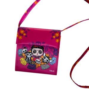 Tawi Frida Kahlo Sugar Skull Mexican Design Front Flap Hot Pink Purse